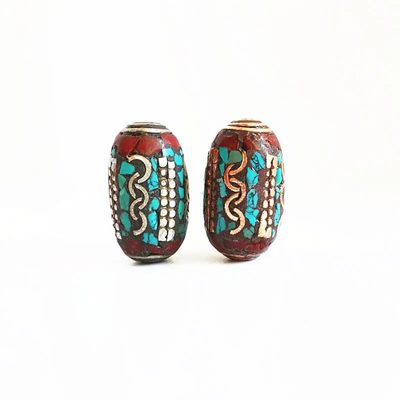 Nepal Hand Metal Beads Inlay Colorful Stone Lanterns Beads DIY Jewelry Accessories NBB125