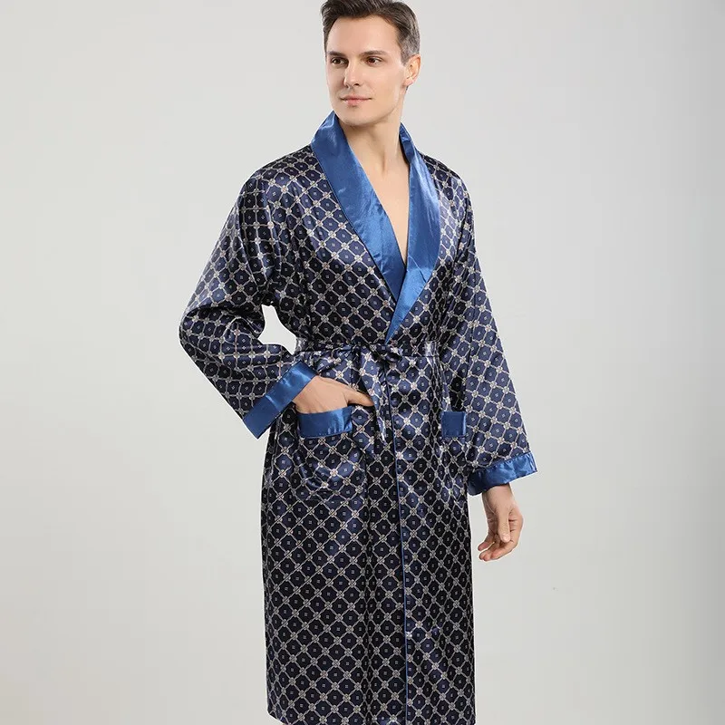 Ensemble 2 pièces Kimono en Satin pour hommes, vêtements de nuit, peignoir en fausse soie, Robe et short, tenue de nuit décontractée