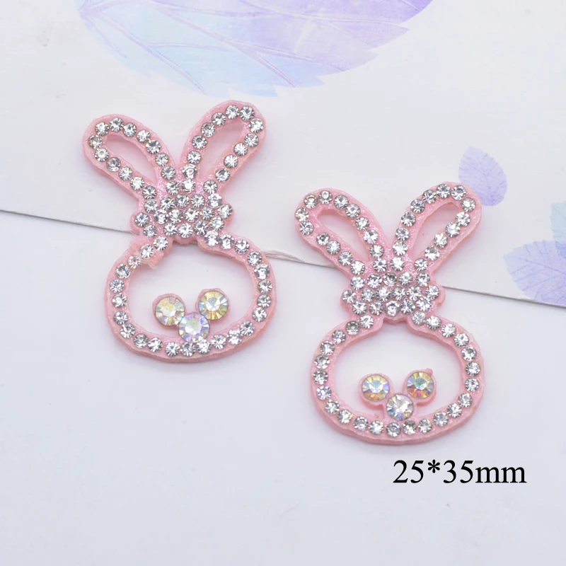 10Pcs/lots 35mm Pink Mouse Head Rabbit Rhinestone Patches Sewing-on Clothing Home Decor Applique Hairband Supplies Material