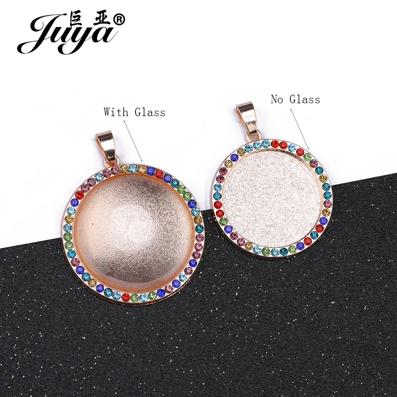 JUYA 5 teile/los 25/30mm Runde Cabochon Einstellung Diamant Handwerk Zubehör Anhänger Basis DIY Schmuck, Die Entdeckungen Für halskette – Detail 3