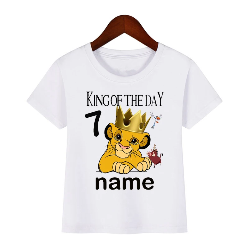 Camisetas De Cumpleaños del Rey León para niños, camisa Simba para niños, ropa para bebés, camisetas de manga corta para niños de 2 a 9 años,