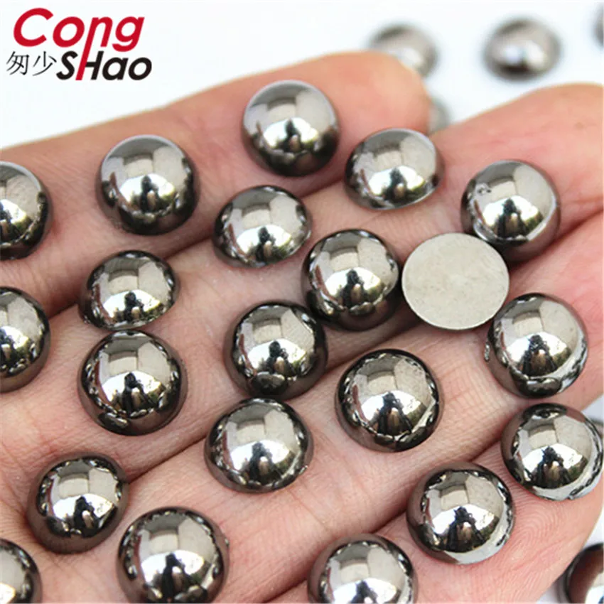 Flatback Half Round Ancient Silver Pearl ABS Imitation Pearl Rhinestones Scrapbook Bead 3D Non HotFix Nail Art Decoration WC202