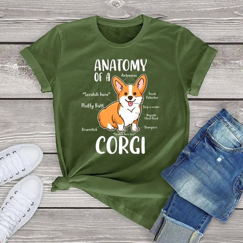 FLC Funny Corgi T Shirt Women Clothes Kawaii Dog Graphic Short Sleeve Tee Unisex Men Tops Harajuku Casual Corgi Female T Shirt