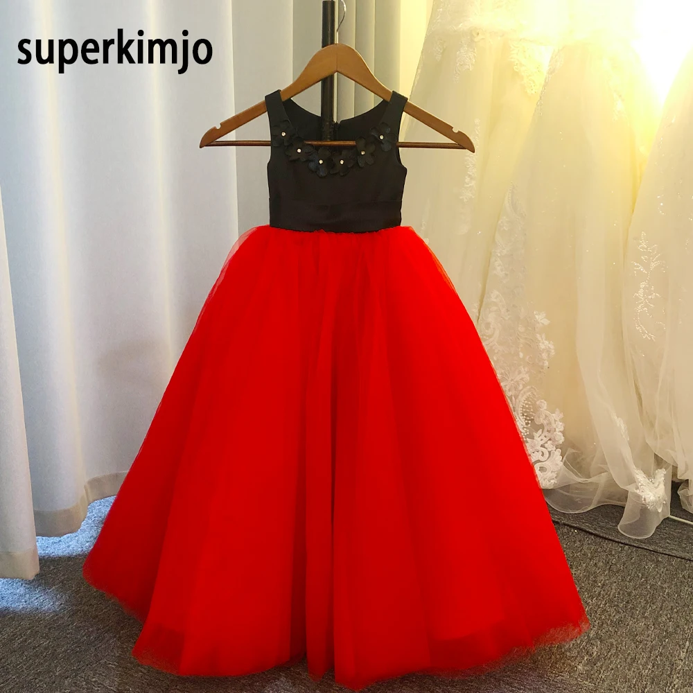 little flowers girls dresses real picture red hand made flowers ball gown floor length long cute little girls party dresses