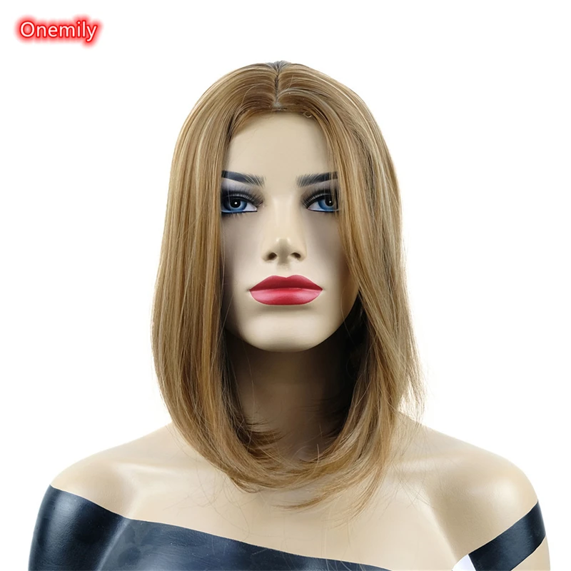 Onemily Mid-Length Straight Bob Hair Replacement Wig Synthetic Natural Women Wigs for Daily Use