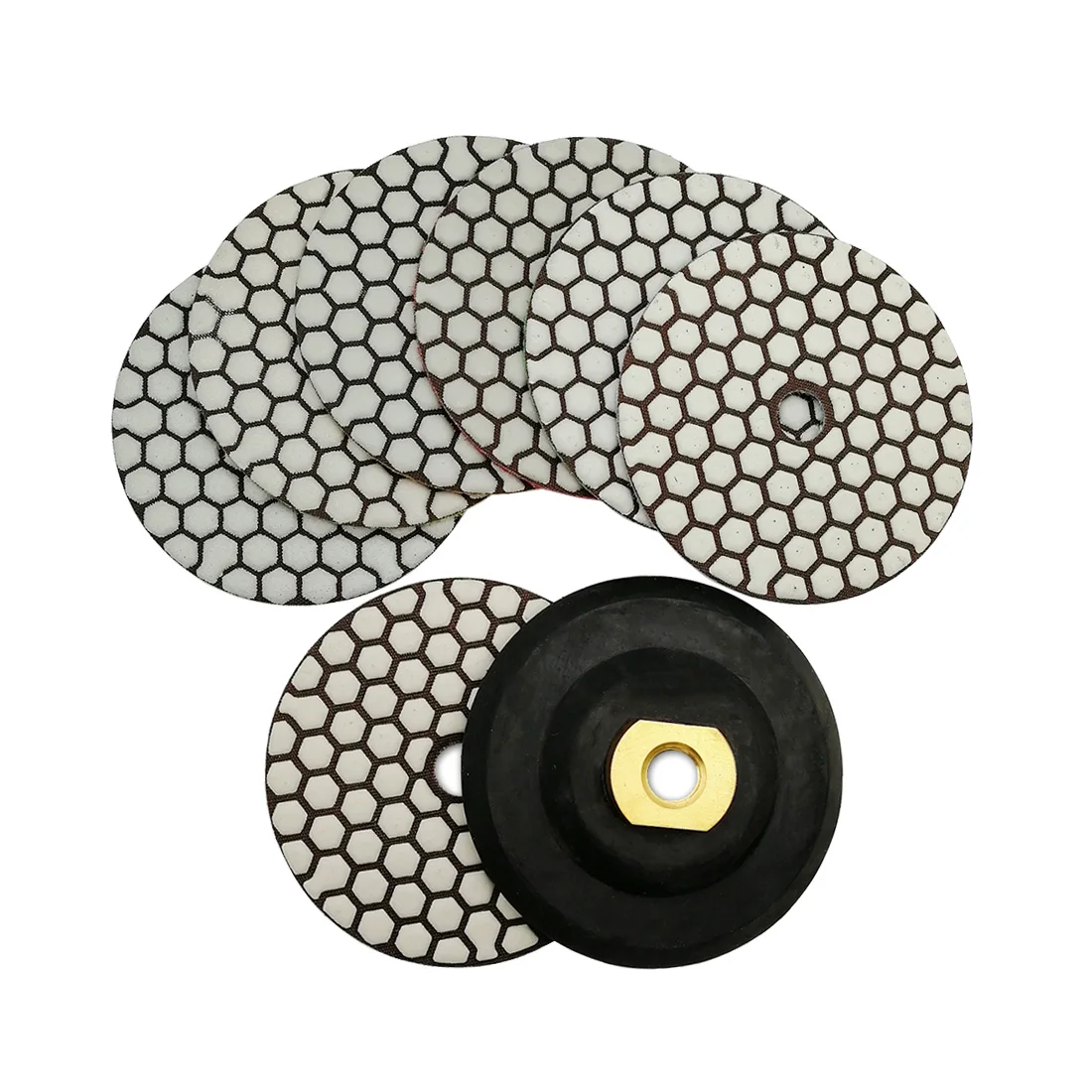 

SHDIATOOL 7pcs/set 4" Mixed Grits Diamond Dry Polishing Pad plus a 5/8-11 Rubber Backer 4inch Sanding Disc For Granite Marble