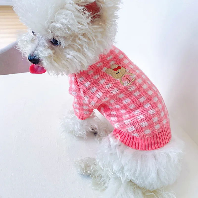 Pet Clothes Dog Sweater Cat Hoodie Sugar Rabbit Patten Cat Clothes Lattice for Puppy Sweater