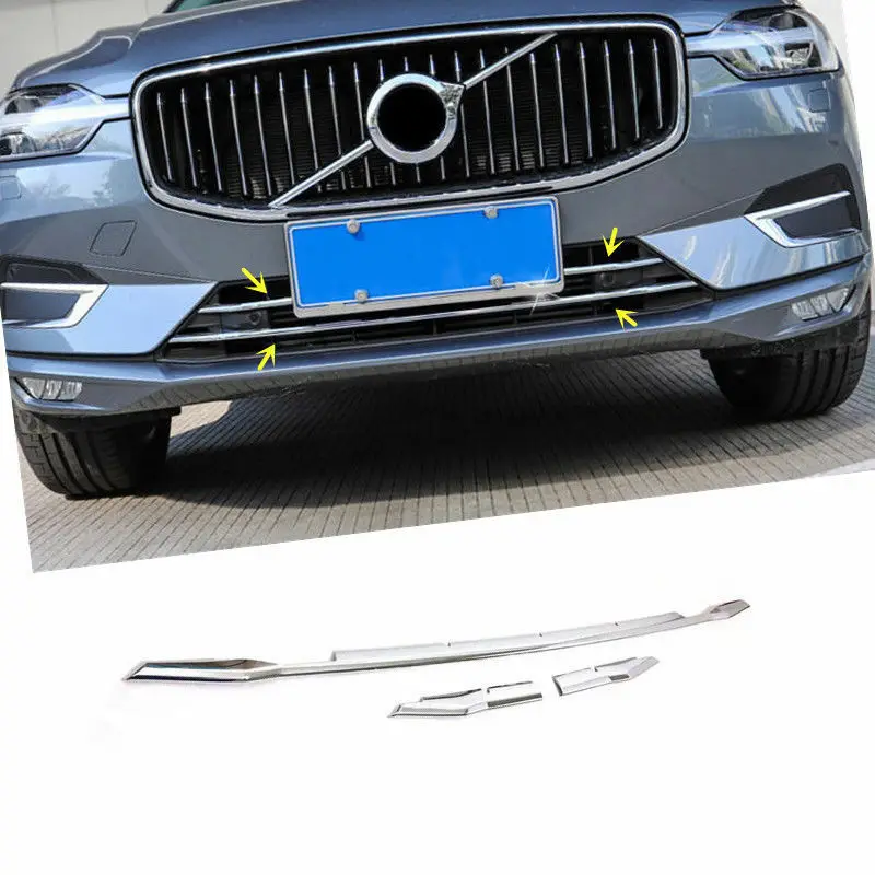 

Fit For Volvo XC60 2018 ABS Chrome Front Bottom Bumper Upper Grille Cover Trim 3pcs