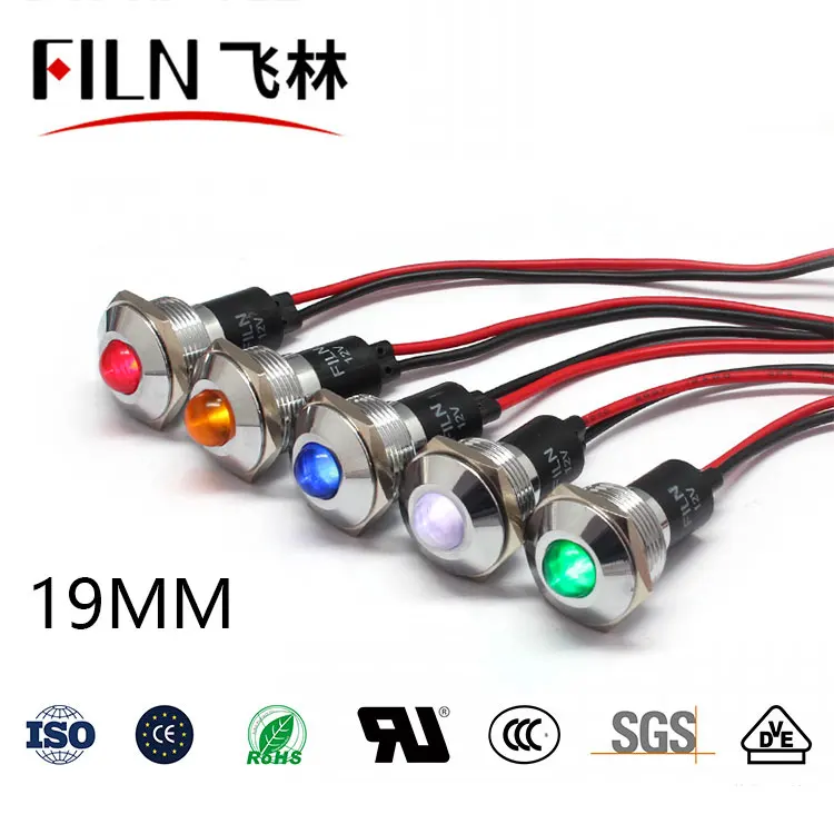 

FILN Metal convex head 19mm 12v 110v red blue green yellow indicator lights with cycle atach handle bar with wire