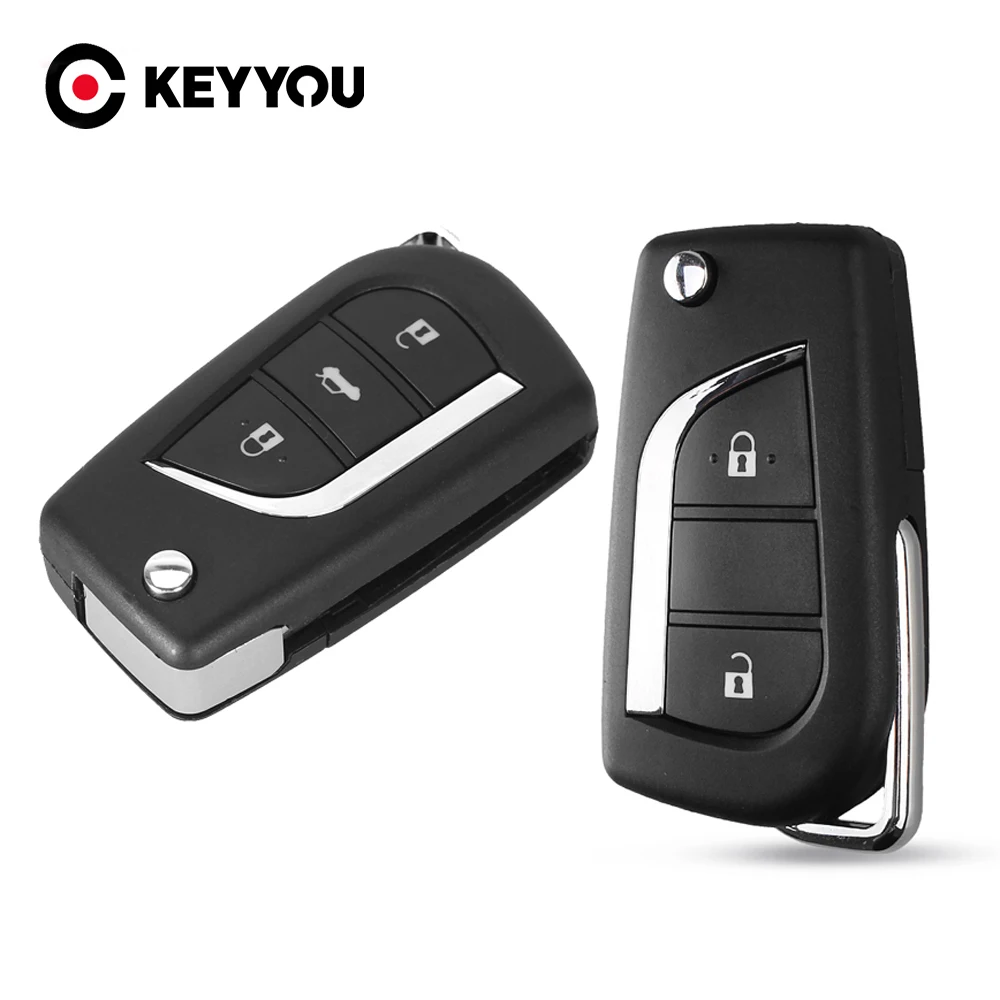 

KEYYOU 2/3 Buttons Car Flip Folding Key Shell Blank Remote Fob Shell For Toyota Corolla RAV4 Camry Reiz Highlander Prius