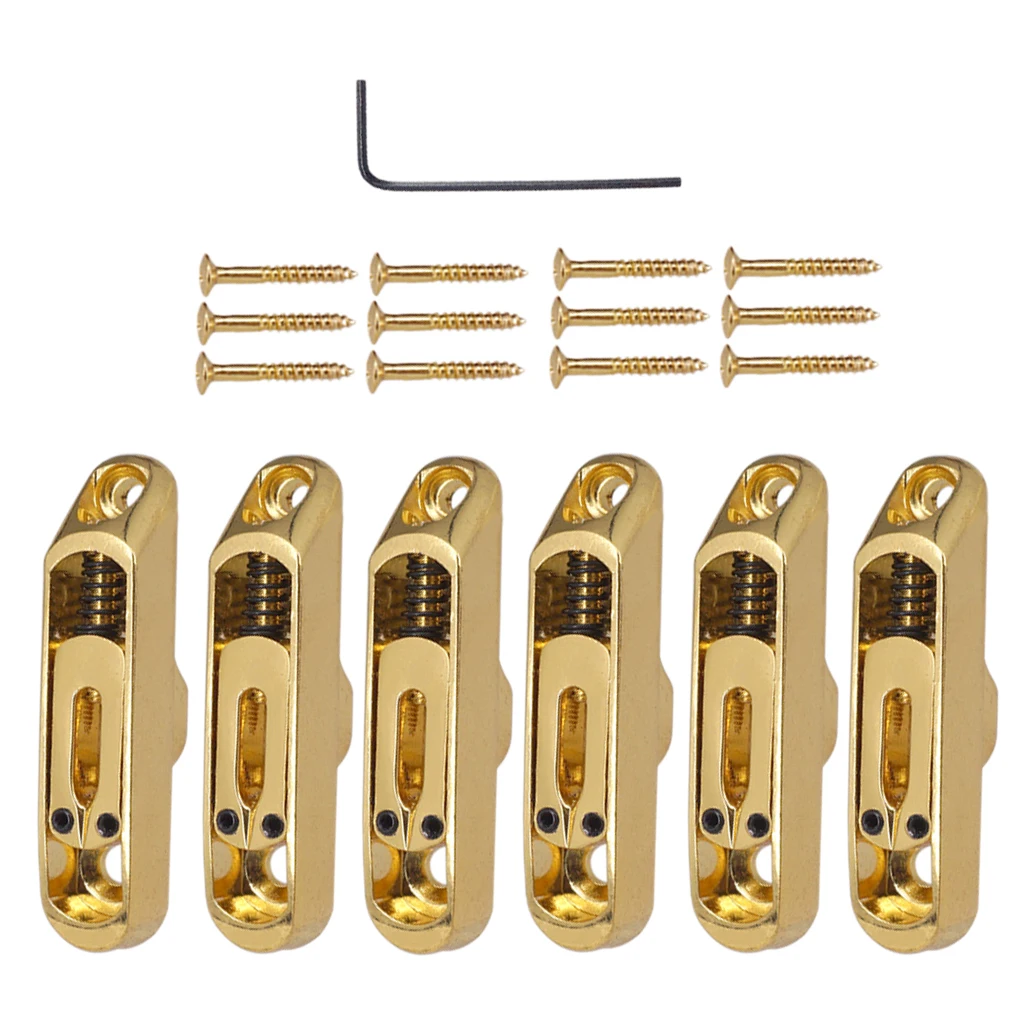 Tooyful 6 Pcs Single Individual Bridge Saddles Tailpiece with Screws Wrench Set for 6 String Electric Guitar Bass Parts