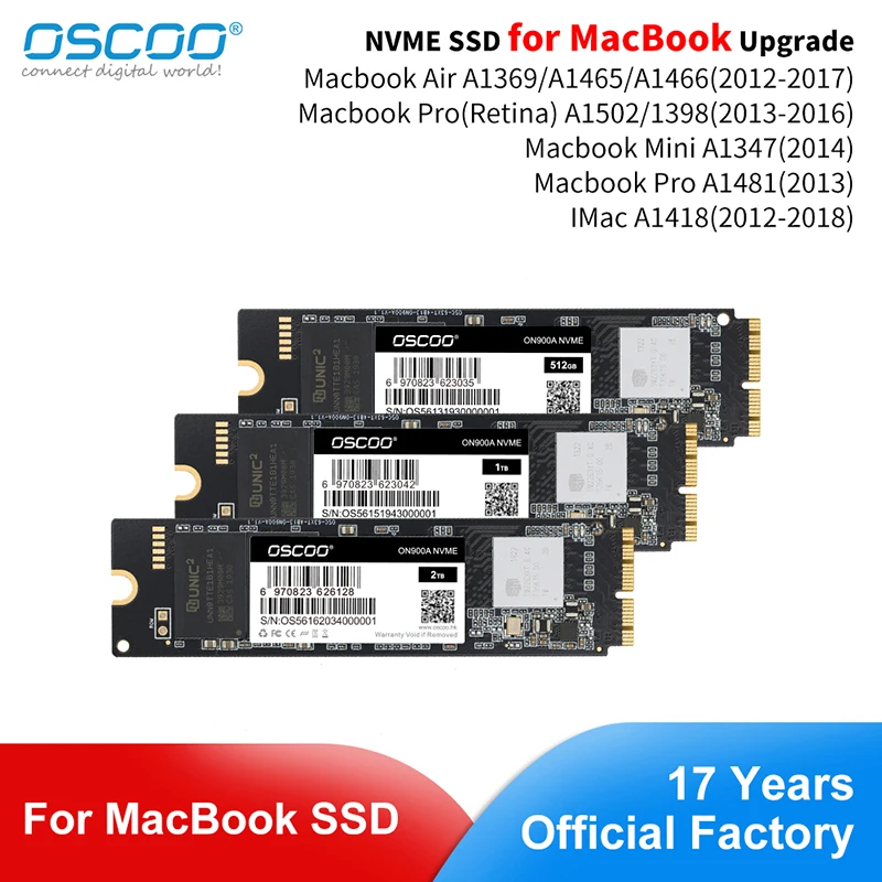 OSCOO  PCIe SSD for Mac/MacBook Air/Macbook Pro SSD NVMe Hard Drive 3D NAND SSD for Apple SSD  256GB 512GB 1TB