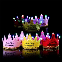 LED Happy Birthday Party Crown Hats Glow Headband King Princess Prince Baby Shower Boy Girl Kids Xmas Decorations Supplies