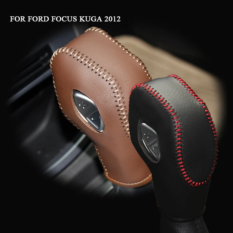 Genuine Leather Gear Knob Cover For Ford Focus KUGA 2012 Car Covers on The Gear Shift Knob Gear Stick Case PPC Gear Shift Collar