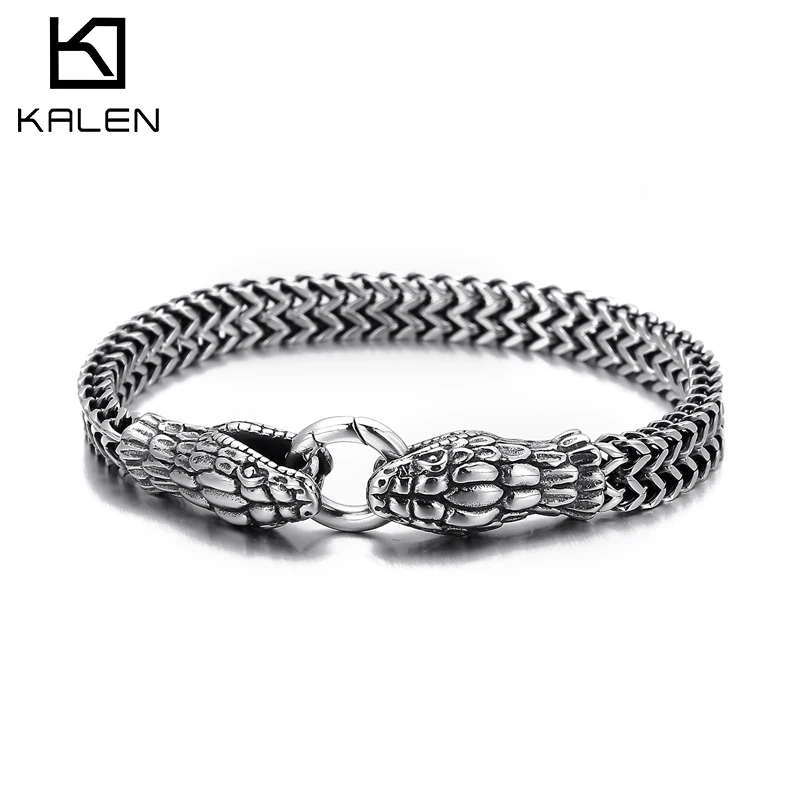 Kalen Punk Snake Chain Stainless Steel Men\'s Bracelet Simple Wristband Jewelry As A Gift