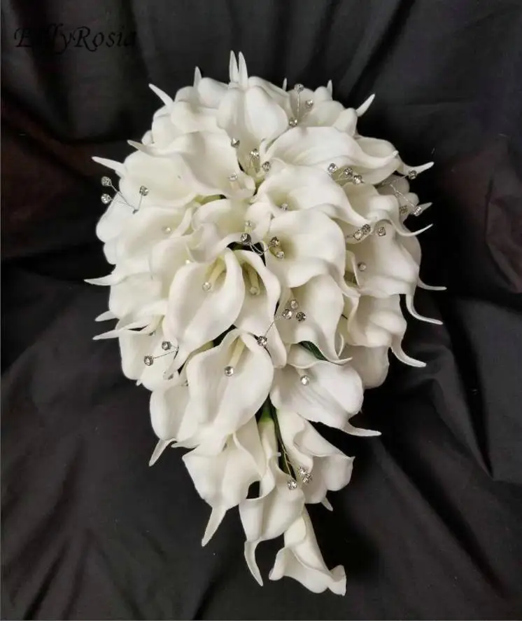 

White Calla Lily Cascading Bridal Bouquet of Artificial Flowers Charm Rhinestones Waterfall Wedding Bouquet da sposa Bride