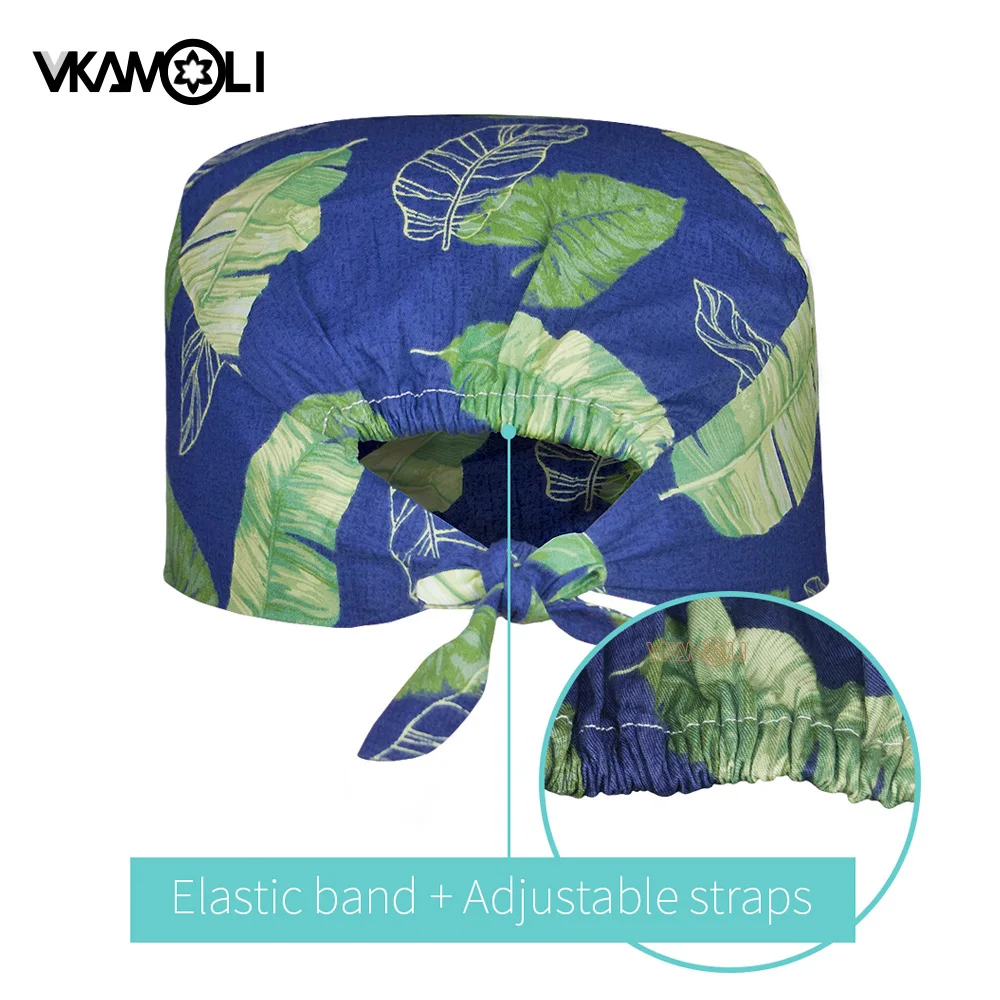 Gorros de trabajo para el cuidado de mascotas Unisex, gorros de algodón con estampado transpirables, elásticos, ajustables, para salón de belleza, médico, venta al por mayor