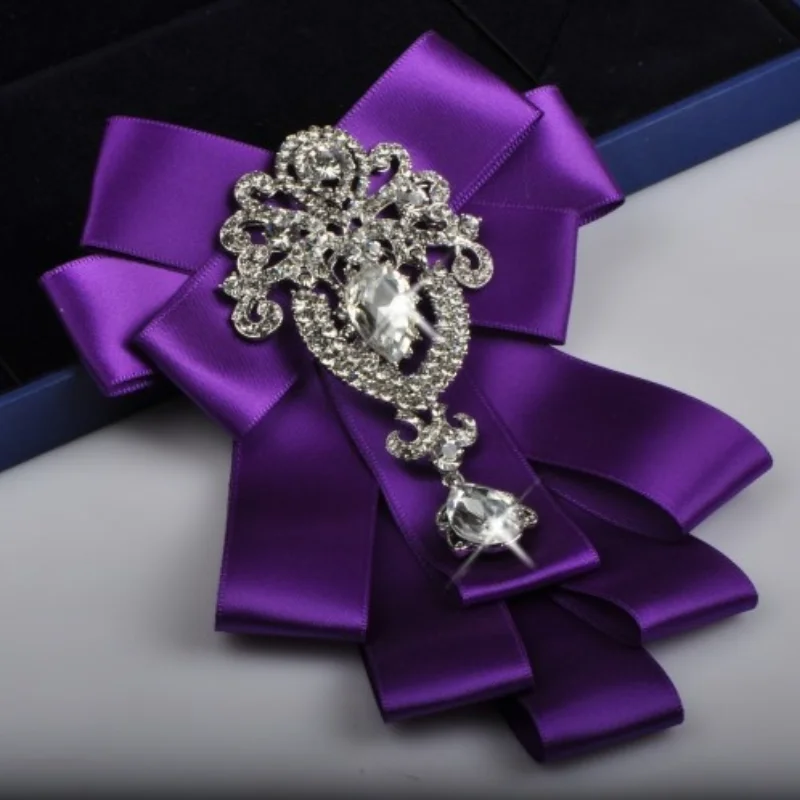 Koreański moda wstążka Bowtie broszki Rhinestone krystaliczna koszula męska krawat kołnierz szpilki luksusowe akcesoria broszka ślubna — zdjęcie 4