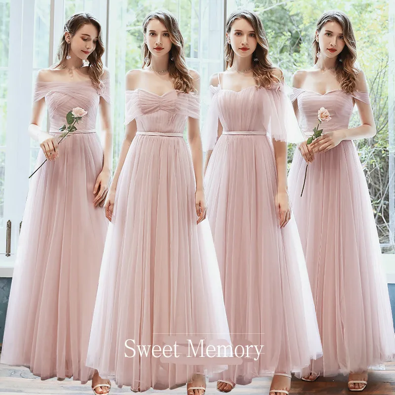 Custom Made Long Pink Bridesmaid Dresses For Wedding Party Robe De Soiree Mesh Tulle Dusty Green Graduation Vestido Prom Dress