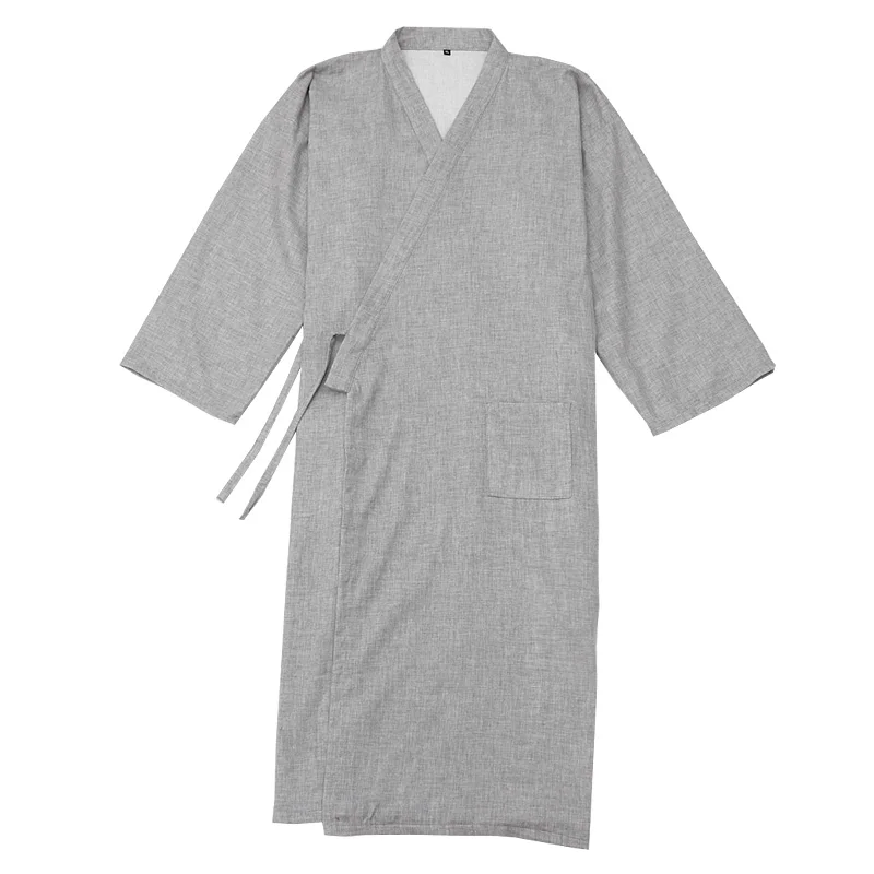 Japanese Style Traditional Soft Cotton Linen Loose Robe Pajamas Kimono Long Bathrobe Gown Sleepwear Vintage Ethnic Home Clothes