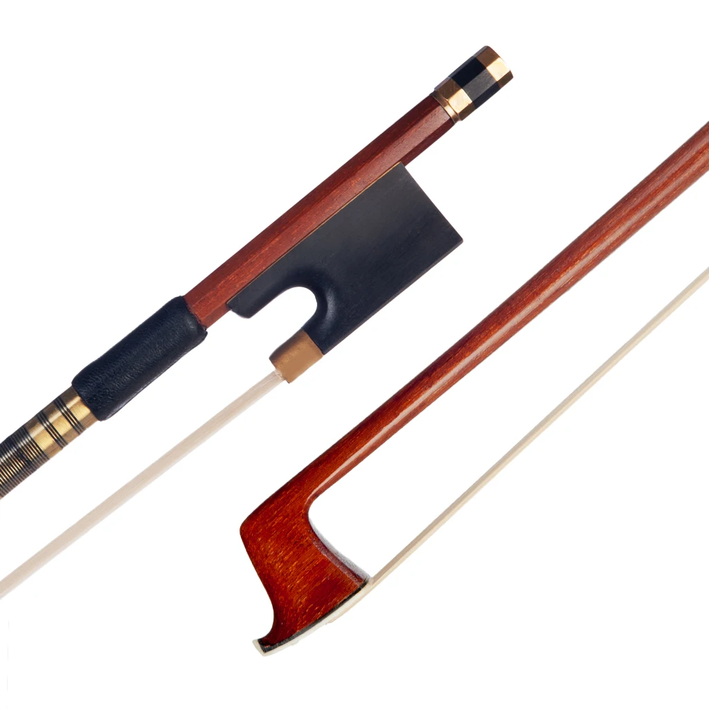 

4/4 Violin/Fiddle Bow Brazilwood Round Stick White Mongolia Horsehair Sheepskin Grip Ebony Frog Well Balance