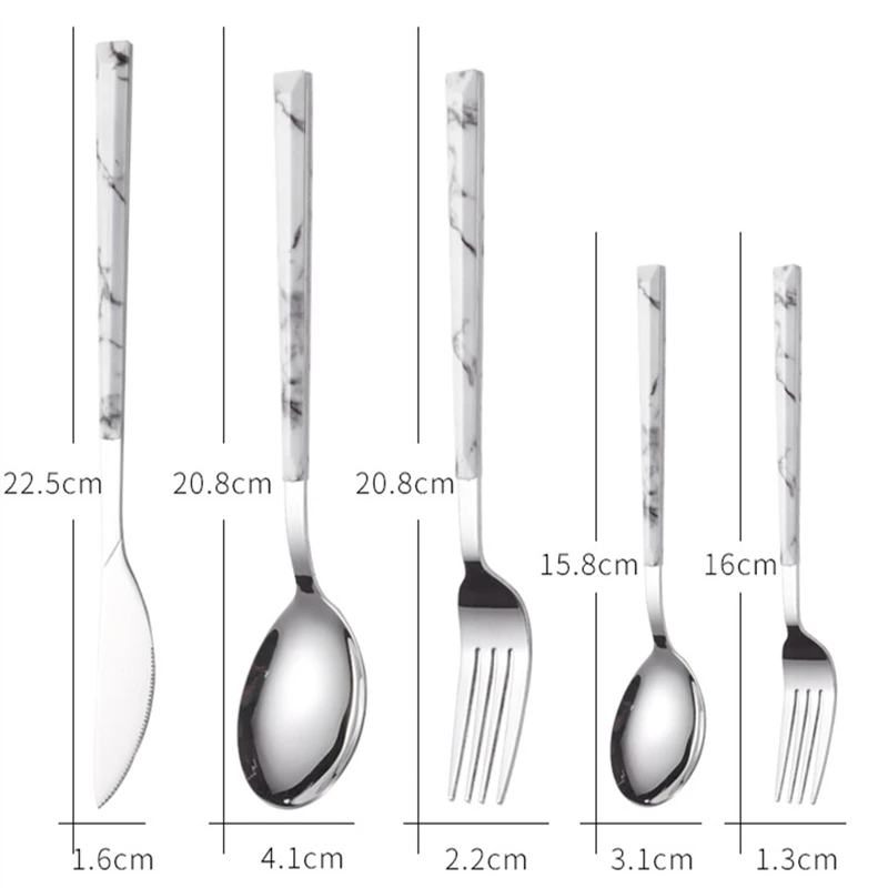 1Pc Stainless Steel Dinnerware Upscale Marble Handle Silver Western Tableware Knife Dessert Fork Spoon Flatware Kitchen Utensils