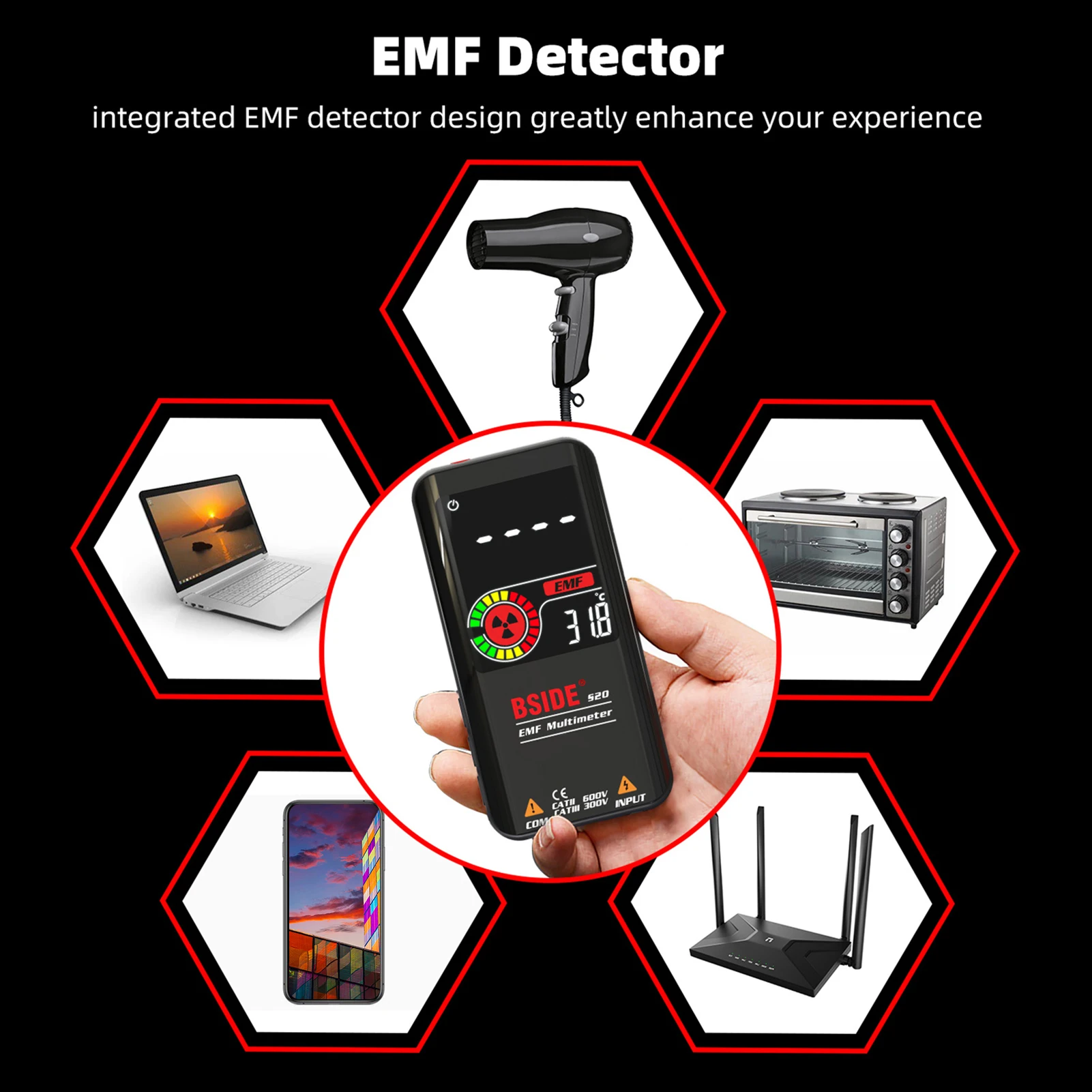 S20 Digital EMF Multimeter Electromagnetic Radiation Detector AC/DC Voltmeter Ohm 9999 multimetro Counts Automatic Smart Tester