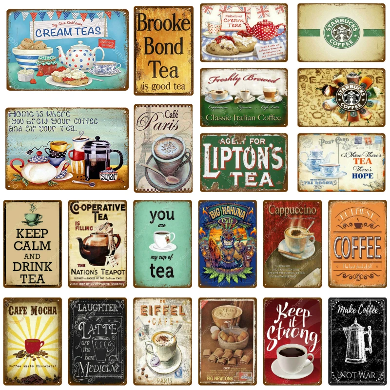 Cafe Mocha Metal Tin Signs Drink Tea Coffee Poster Vintage Wall Sign Art Decor Shabby Classic Plaques Kitchen Bar Plate Painting