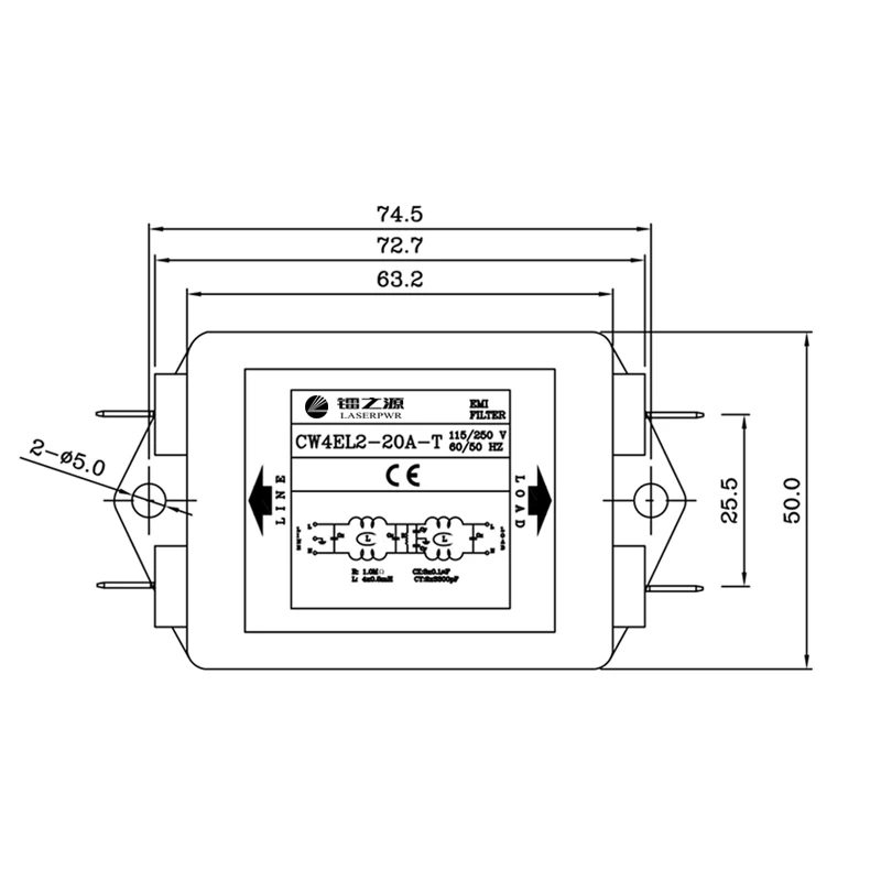Power EMI Filter CW4L2-10A-T / CW4L2-20A-T Single Phase AC 115V / 250V 20A 50/60HZ Free Shipping