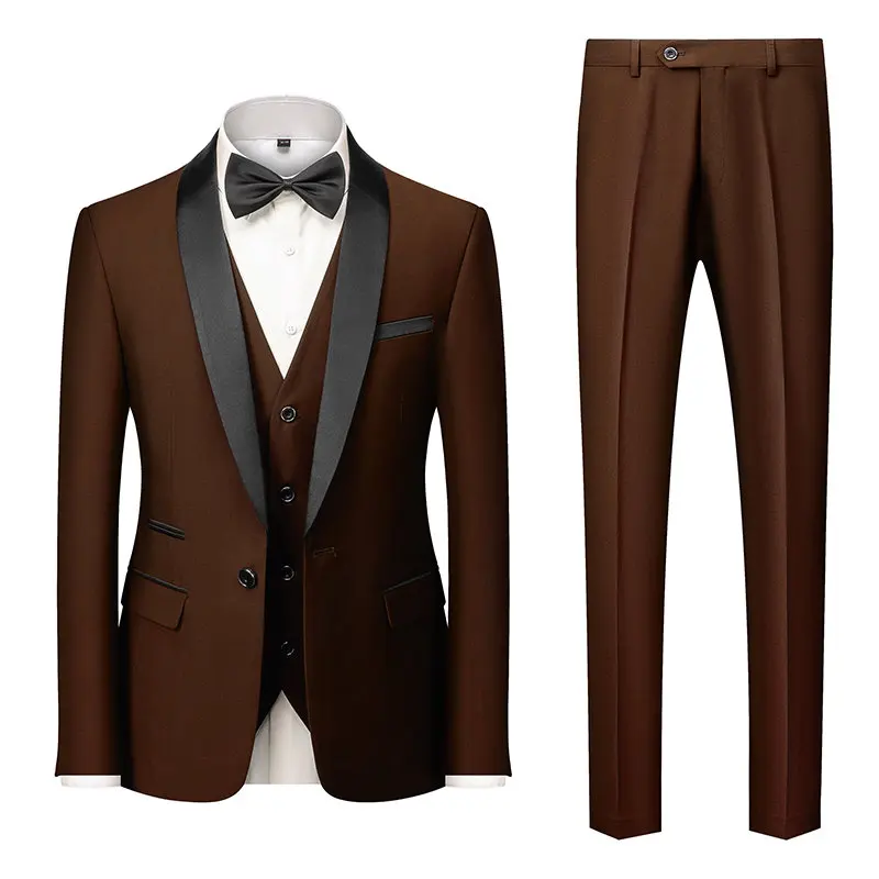 

Formal Brown Men's Suits Groom Wear Tuxedos Custom Made 3-Piece Wedding Suits Slim Fit Groomsmen Best Man Suit Jacket+Pant+Vest