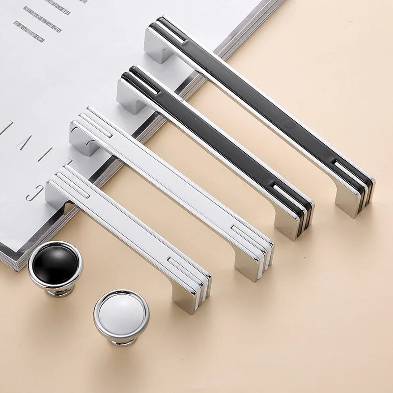 Black Modern Kitchen Cabinet Door Handle Room Wardrobe Drawer Knob Furniture Hardware Home Decoration Chrome White