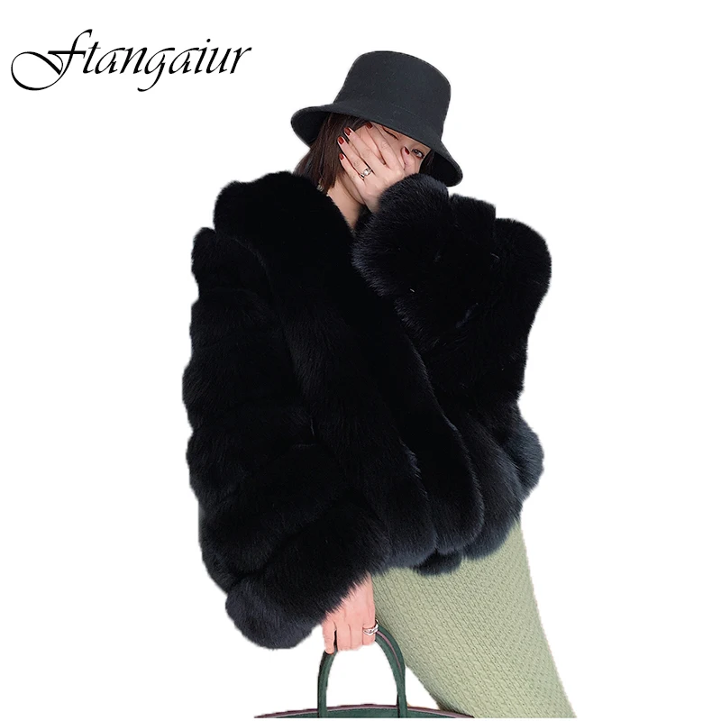 

Ftangaiur Winter Finland Import Fox Fur Coat Weave Whole Skin Thick Women Fox Coats Slim Losse Short Natural Fur Coats