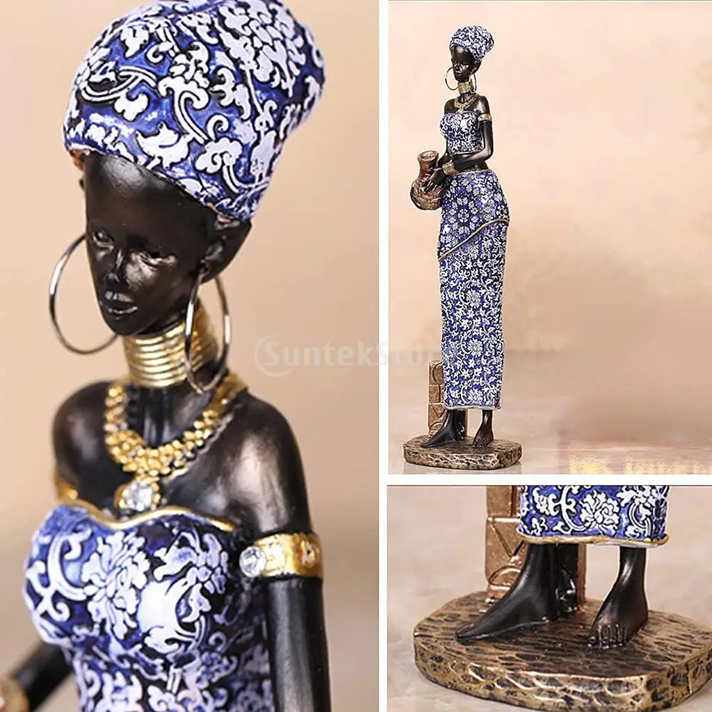 2 pz/set resina africana signora Figurine sculture tribale femminile da tavolo statua donne africane Handpaint Figurine decorazione della casa