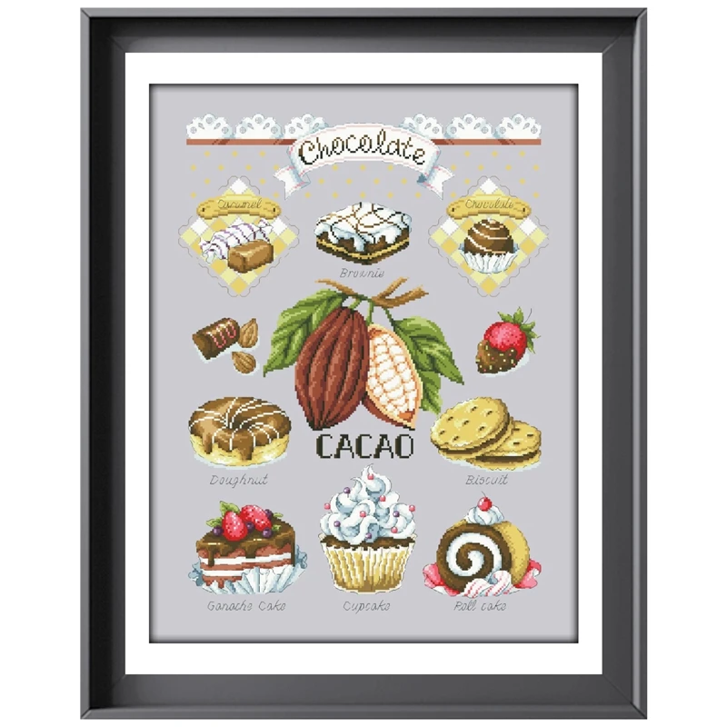Juego de bordado de punto de cruz de Chocolate, diseño de CACAO, lienzo plateado, costura DIY, 18CT, 14ct, 11CT