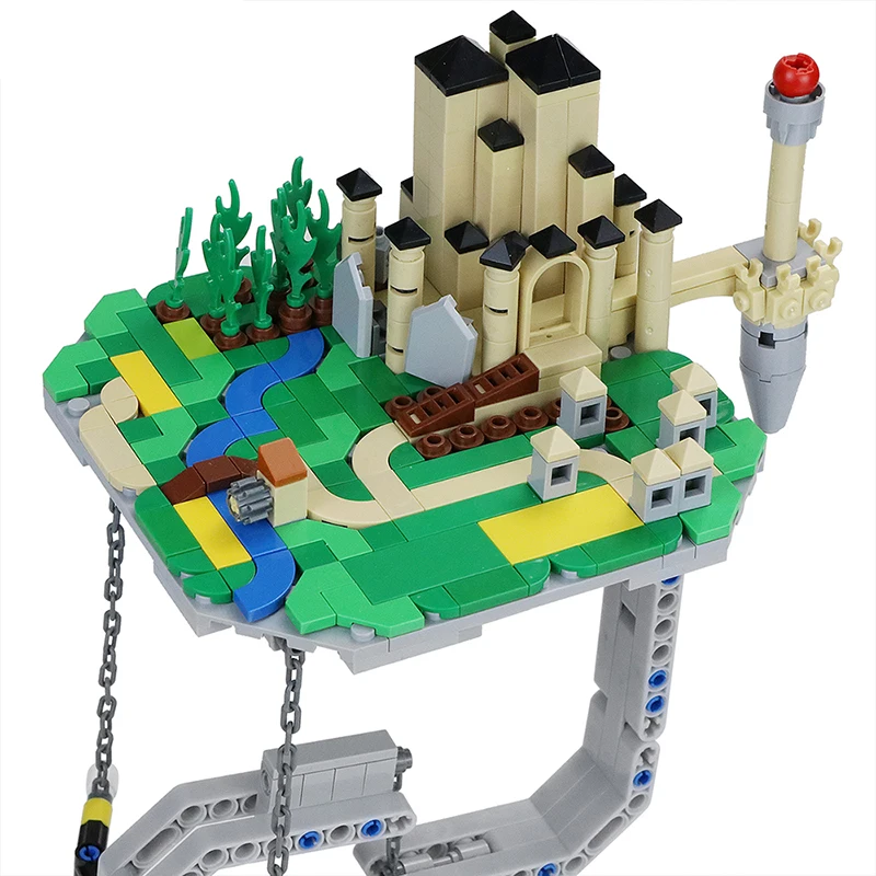 MOC Castle rzeźby zawieszone Gravity klocki dynamiczna fizyka bilans powieść dom cegły high-tech DIY zabawki dla dzieci prezent