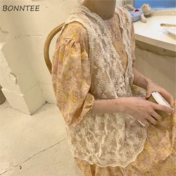 Vests Women Lace Vintage Summer Ulzzang Clothing Elegant Lovely Girls Design Stylish Clothes All-match Outerwear Retro Ins Charm