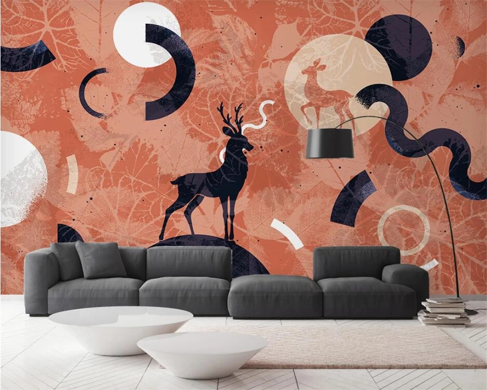 beibehang Customized modern decorative painting vintage orange blue elk abstract background papel de parede wallpaper