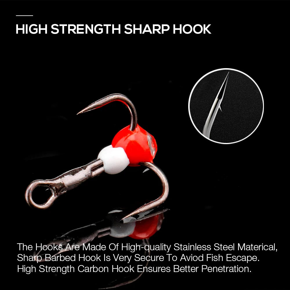 خطافات صيد موازن 5 قطع من تريهوك 8 # 10 # 12 # 14 # خطافات من الفولاذ الكربوني لصيد الأسماك في الشتاء معالجة مع علبة بلاستيكية #3