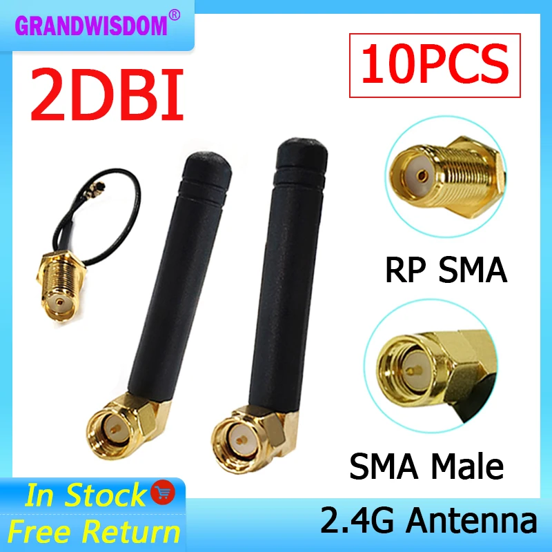 GRANDWISDOM 10 stücke 2,4G antenne 2dbi sma männlichen wlan wifi 2,4 ghz antene IPX ipex 1 SMA weibliche zopf verlängerung Kabel iot antena