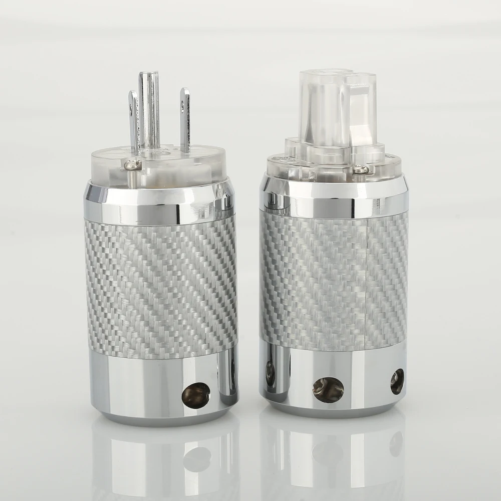 High Quality Pair Carbon Fiber Rhodium Plated DIY AC Power Electrical Male Female Connector IEC EU US Plug