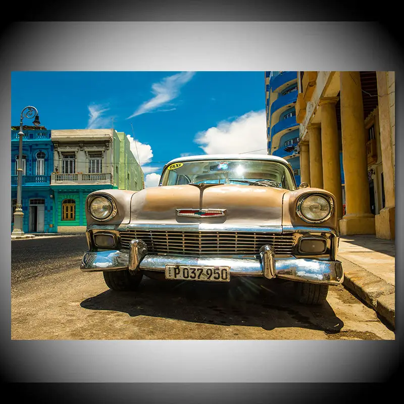 Canvas Painting Retro Chevrolets Bel Air in Cuba Vintage Car Posters Modern Wall Art Prints for Living Room Home Decor Unframed