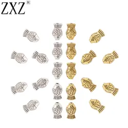 ZXZ 100pcs Gold Tone 3D Fish Spacer Beads Charms for DIY Bracelet Necklace Jewelry Making Findings 9x5mm