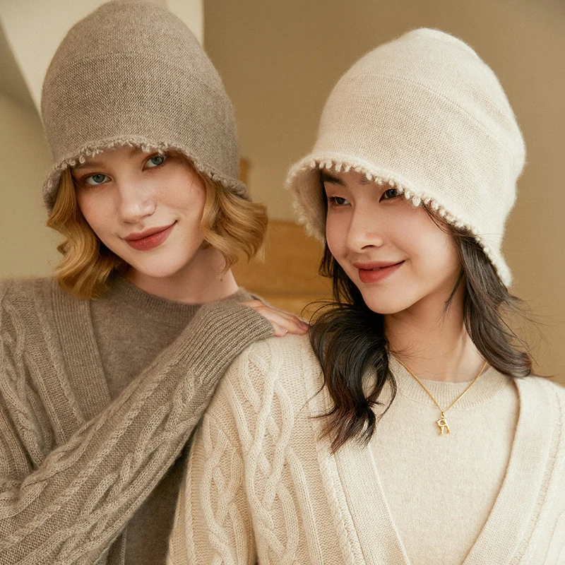 100% Cashmere Hats For Women Hot Sale Winter Keep Warm Pashmina Knitting Hat Ladies New Fashion Caps