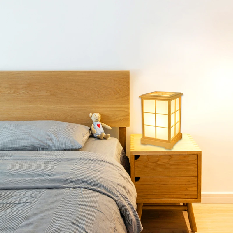 Lámpara de mesa de estilo japonés, Tatami de madera maciza, Pinus Sylvestris con sombra acrílica, accesorio de escritorio, dormitorio y mesita de noche