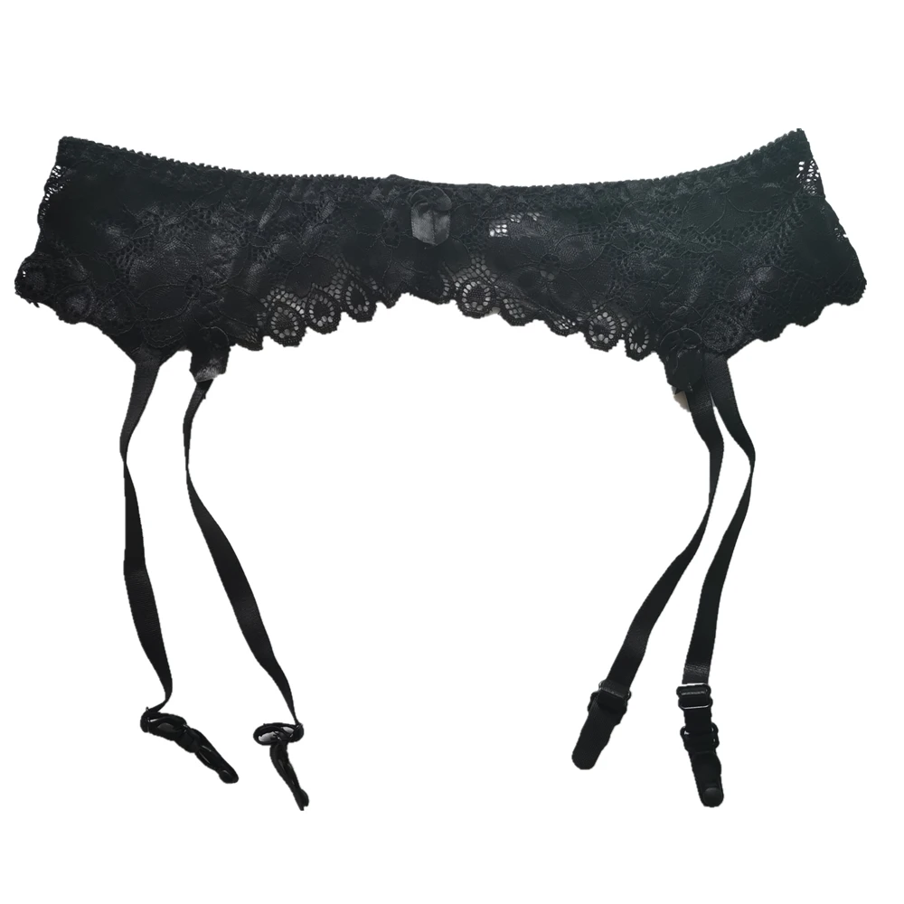 M L XL Plus Ukuran Pakaian Dalam Wanita Seksi Lace Transparan Garter Belt Kembali Penutupan Disesuaikan Suspender Belt untuk Stoking