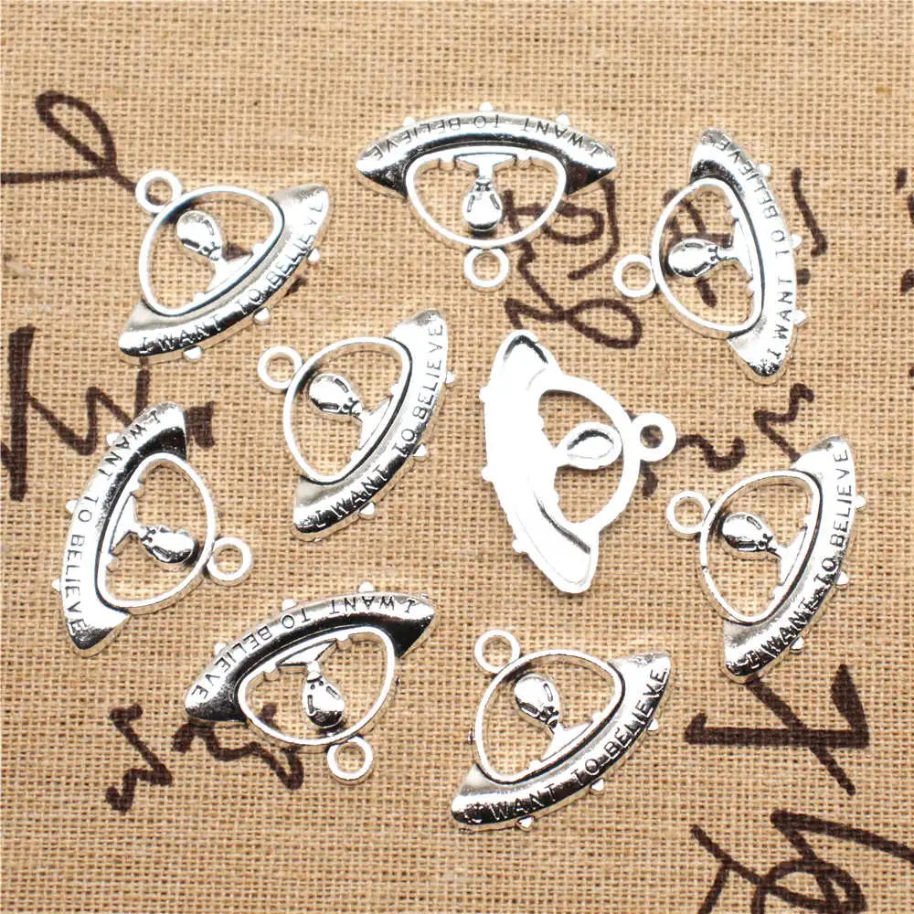 

Diy Jewelri 21x29mm Alien Spaceship Charms Antique Silver Color 5pcs