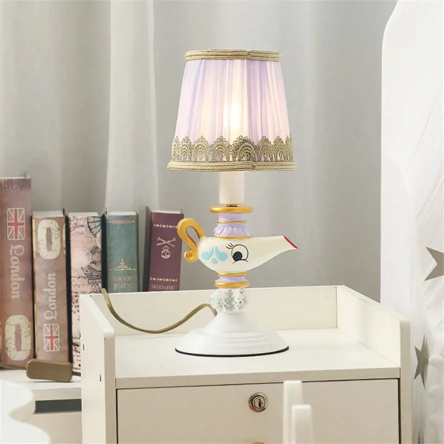 Magic Lamp Teapot Fabric Table Lamp Children's Room Bedroom Desk Bedside Cartoon Table Light Children Learn Art Decoration Light