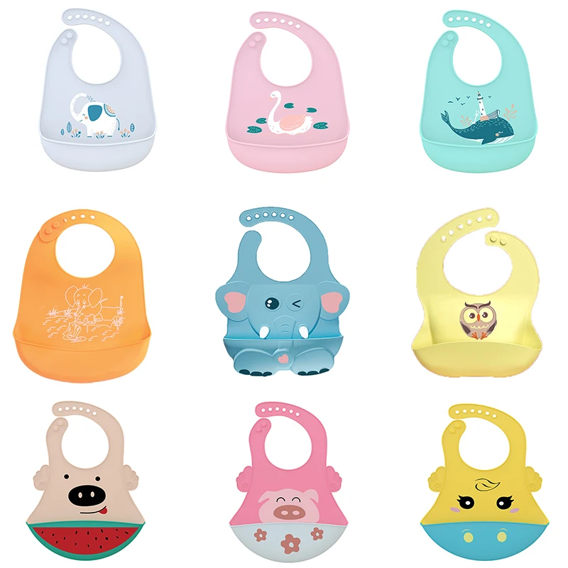 Adjustable Baby Bibs Silicone Baby Feeding Bibs  BPA-Free Soft Waterproof Portable Bib Super Soft large saliva pocket  No wash