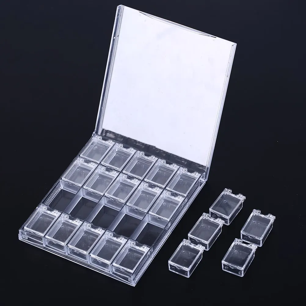 Clear Acrylic Empty Storage Box Strass Beads Jewelry Decoration Nail Art Display Removable Container Case 20 Grids