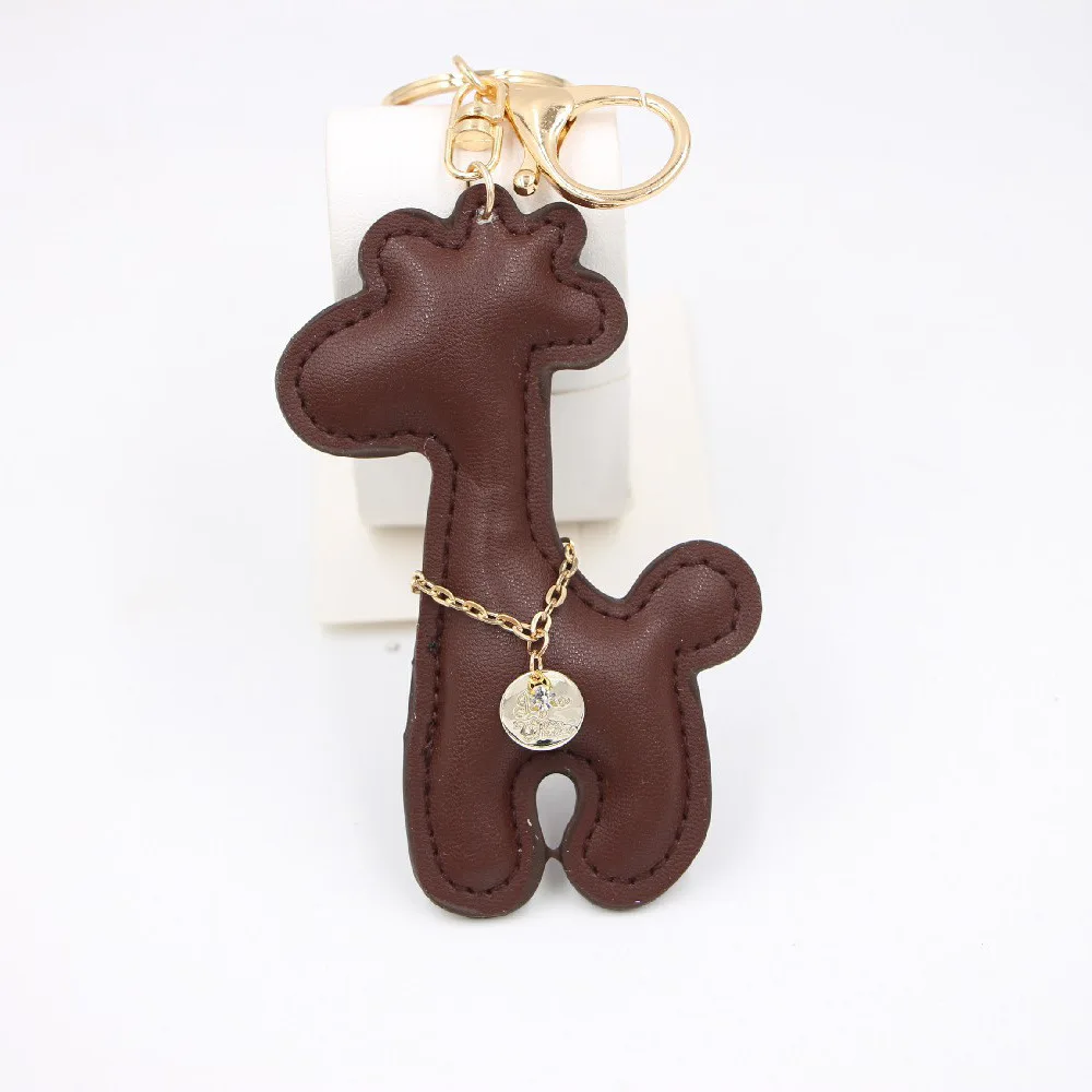 Cute PU Leather Keychain Deer Key Chain Ring Holder Lucky Animal Giraffe Keychain Bag Charm Car Keyring Trinket Jewelry Gift